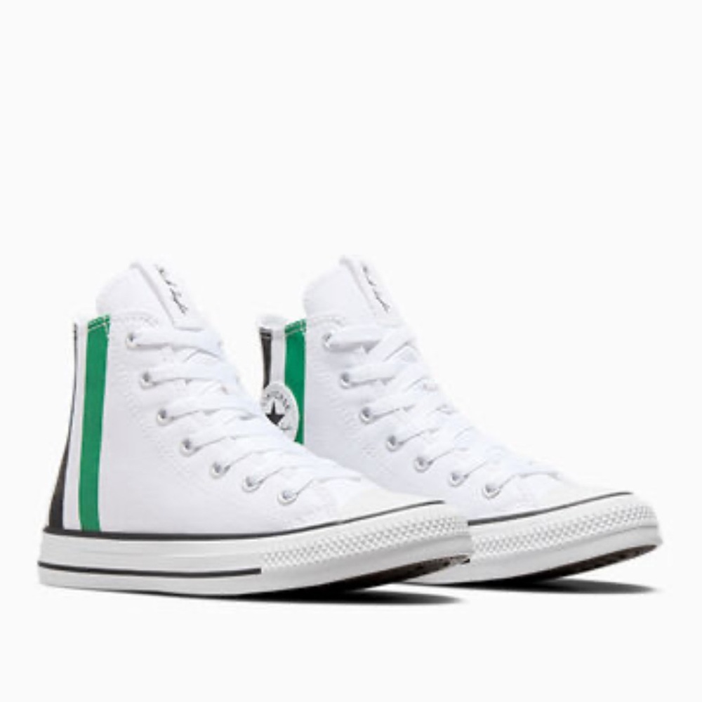 Converse White High-Tops with Green and Black Accents - Picture 4 of 7